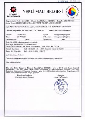 Gecem Surface Mounted Led Luminaire Domestic Product Certificate